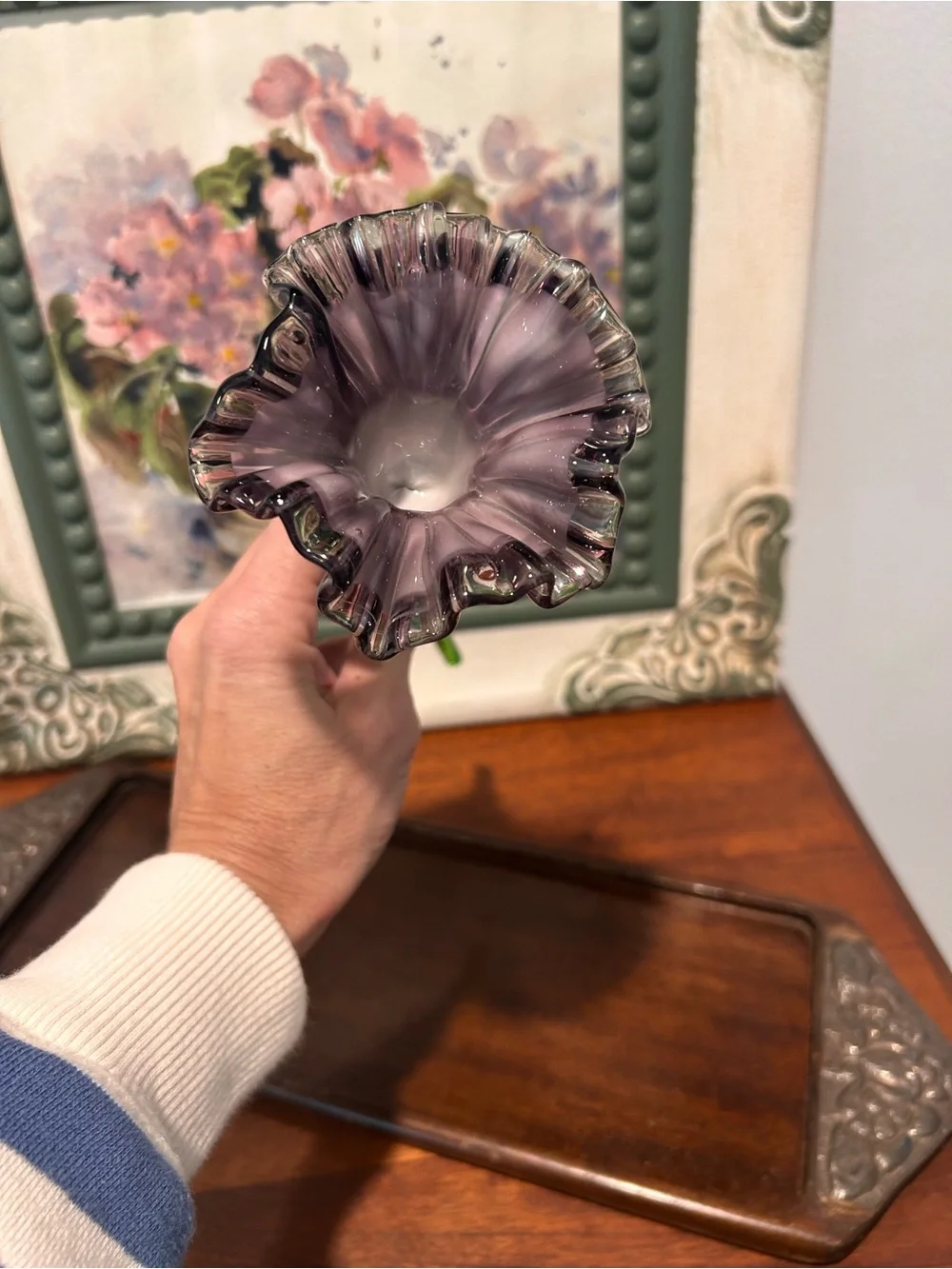 Handblown Glass Purple Flower Stem Decorative Accent